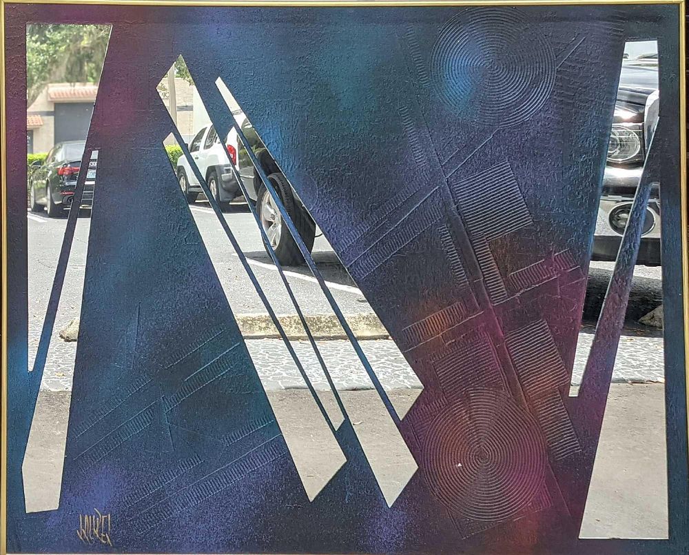 Lot 433: Large Original Acrylic On Panel With Mirrors
