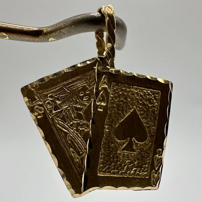 14K Yellow Gold Blackjack Playing Cards Ace Spades Jack Clubs Pendant MA. This item is in good 