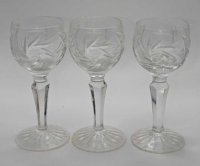 3 American Cut Juliette Pattern Cordial Glasses. This lot includes three American Cut Juliette 