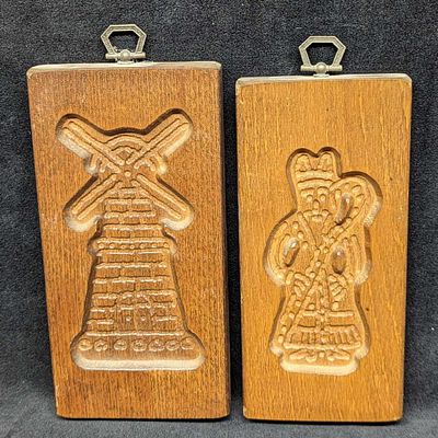 2 Vintage Dutch Wooden Cookie Molds. These molds now have hooks so they can be hung on the 