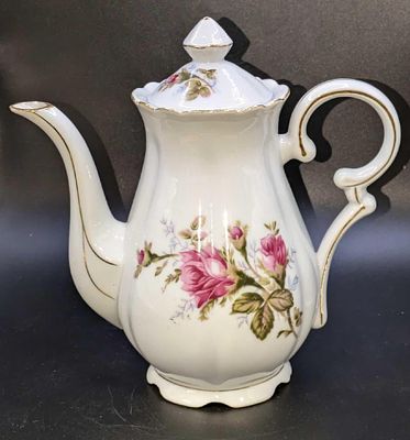 Vintage Gold Trim Royal Sealy Japan China Rose Teapot. This is approx 7 1/2" x 4" x 7 1/2" and 