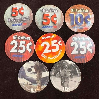 AAFES 5 10 25 Cents Gift Certificate AAFES Pogs Army Military Lot of Eight Collection. These 