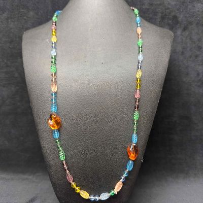 Murano Venetian Lamp Work Art Glass Light Multi Color Beaded Necklace G17. Necklace with light 