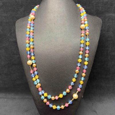 Murano Venetian Lamp Work Art Glass Light Bright Multi Colored Beaded Long Necklace G18. 