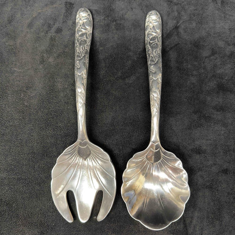 Arthur Court Cast Aluminum Rabbit Bunny Serving Utensils Spoon Set. Etched markings on the back 