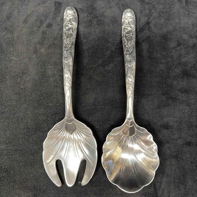 Arthur Court Cast Aluminum Rabbit Bunny Serving Utensils Spoon Set. Etched markings on the back 