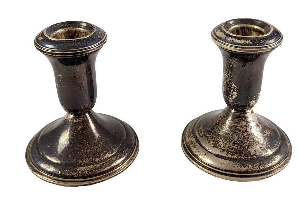 Lot 472: 2 Vintage Lord Silver Weighted Sterling Candlestick Holders