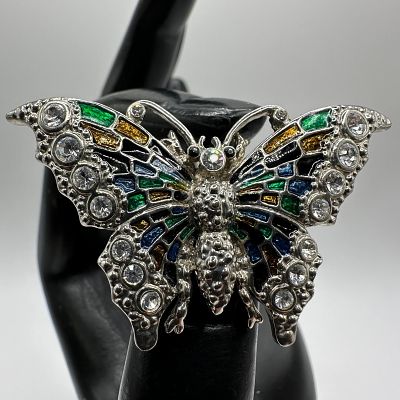 Butterfly Colorful Enamel and Rhinestone Embellishments Brooch. Silver-tone Butterfly brooch 