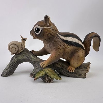 Masterpiece Hand Painted Porcelain Chipmunk with Snail Figurine by Homco. Masterpiece 