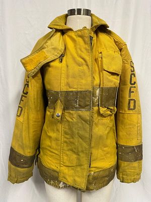 Firefighter Turnout Coat SCFD Marked Yellow Bunker Jacket with Removable Liner. Vintage yellow 