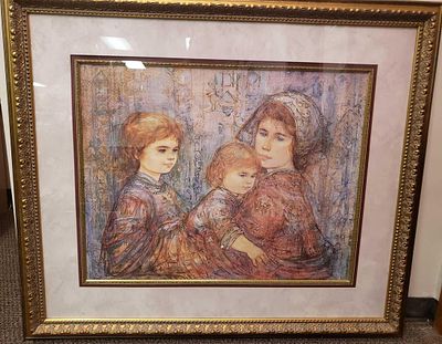 Edna Hibel Family by the Zuider Zee Lithograph. This lithograph is in great condition. The 