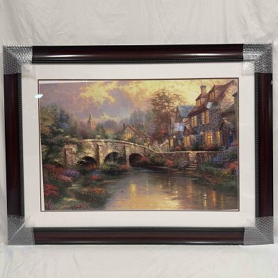 Thomas Kinkade Cobblestone Brooke 1997 Large Lithograph Framed 24" x 36". Offset lithograph in 