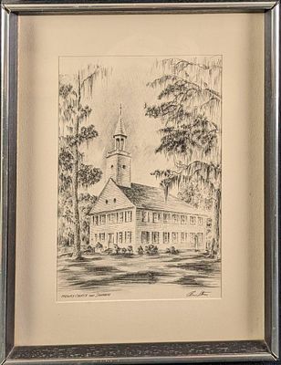 Vintage Framed Alec Stern Etching Midway Church. Vintage framed Alec Stern etching of "Old 
