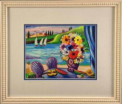Framed Shlomo Alter Hand Signed LE Serigraph "By The Lake". Artist Hand Signed and Numbered 