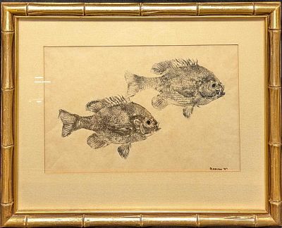 Framed Alex Perrodin Gyotaku Method Fish Rubbing. Gyotaku is a traditional Japanese art form of 