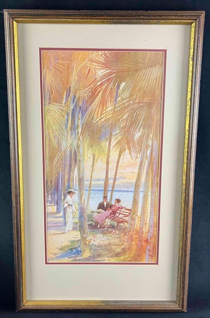 Framed Tropical Beach Art Print. This is a nice print of a watercolor painting. The image shows 