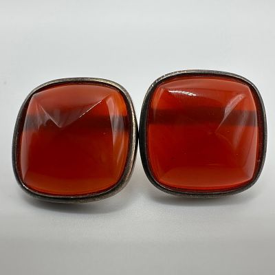Carnelian Gemstones Square Cut 925 Sterling Silver Earrings. This item is in good pre-owned 