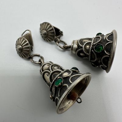 800 Silver Bell Drop Earrings Intricate Silverwork M11. This item is in good pre-owned 