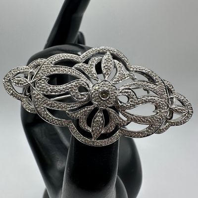 925 Sterling Silver Accent Diamonds Brooch Pin Art Deco Style. This item is in good pre-owned 