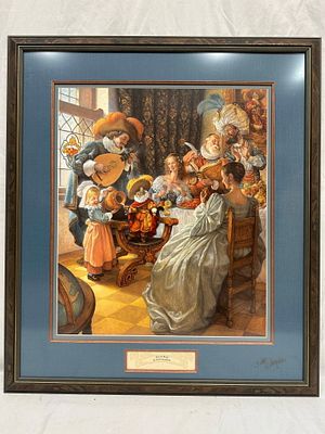 Scott Gustafson Puss in Boots Pencil and Glass Double Signed Framed Print. Framed limited 