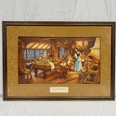 Scott Gustafson Snow White and the Seven Dwarfs Hand Signed Numbered Artwork Print. Framed 