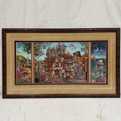 James C. Christensen Rhymes and Reasons Triptych Signed Art Print. Large framed triptych print 