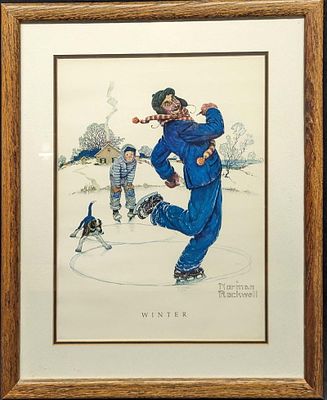 Vintage Framed Norman Rockwell Winter Print. The framed print is approx 17 1/2" x 3/4" x 21 