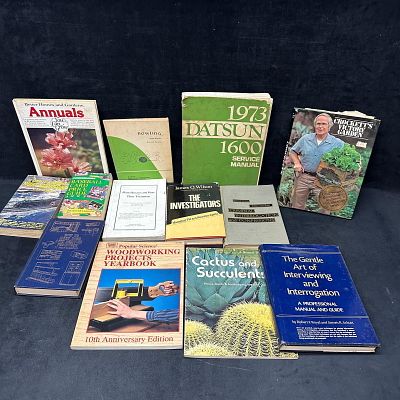 Mixed Book Lot Gardening Woodworking Railroading Interrogation Manuals Price Guides and More. A 