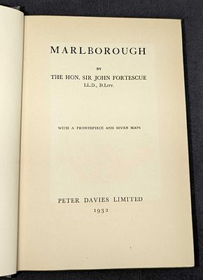 1932 Marloborough By John Fortescue Hardcover. This was published by Peter Davies Limited (UK) 