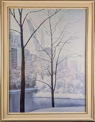 Framed Diane Romanello Central Park During Winter Print. The framed print is approx 28 3/4" x 1 
