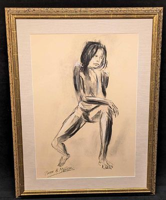 Framed Pierre H Matisse Nude Original Charcoal On Paper. This original is approx 20 1/4" x 1" x 
