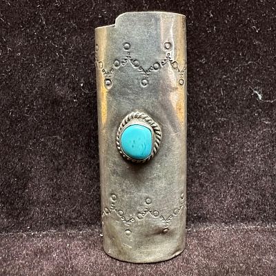 Silver Turquoise Lighter Case Southwestern Navajo Style. This item is in good pre-owned 