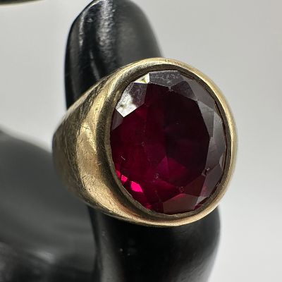 10K Yellow Gold Faceted Red Garnet Ring Trubrite. This item is in good pre-owned, previously 