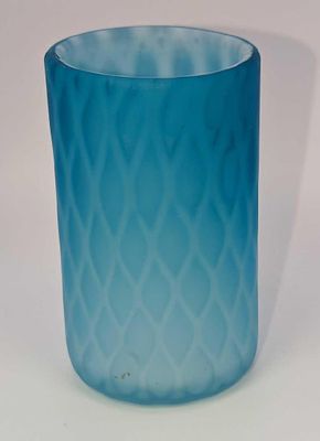 Vintage Blue Air Trap Diamond Satin Glass Tumbler. This is approx 2 1/4" x 2 1/4" x 3 3/4" and 