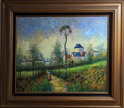 Framed Original Oil On Canvas Village. Here is an original framed oil on canvas that shows a 