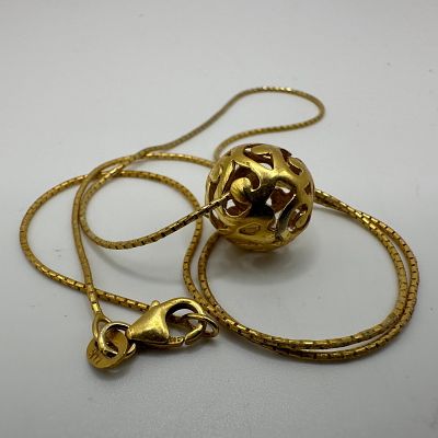 Hallow Ball Pendant 14K Gold Italy LLK Necklace. This item is in good pre-owned, previously 