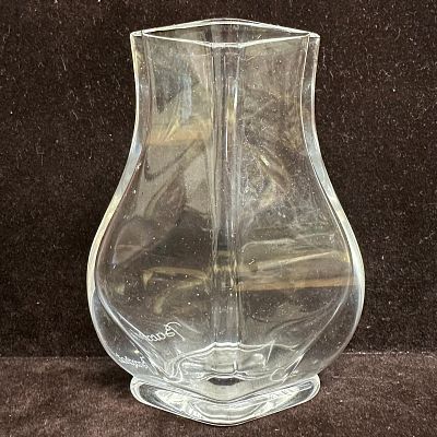 Baccarat France Signed Crystal Vase Faceted Bulb Form Lotus Style. Clear crystal vase by 