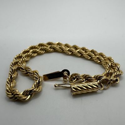 14K Gold Rope Chain Bracelet W7. This item is in good pre-owned, previously used/displayed 