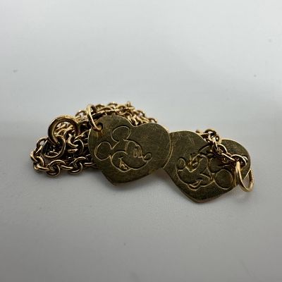 Double Heart Mickey and Minnie Mouse 14K Gold Bracelet Disney. This item is in good pre-owned 