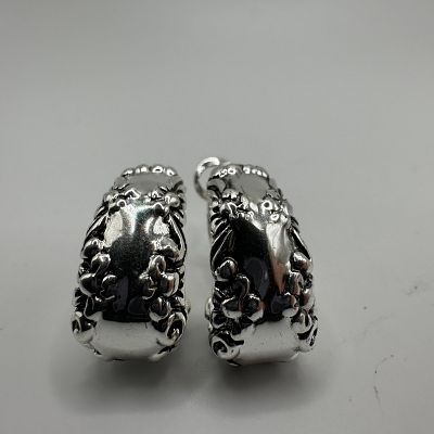 Ornate Hoop 925 Silver Earrings. This item is in good pre-owned, previously used/displayed 