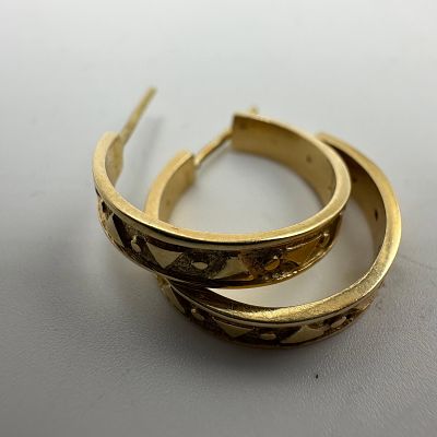 Geometric Textured Hoop Earrings 14K USA W3. This item is in good pre-owned, previously 