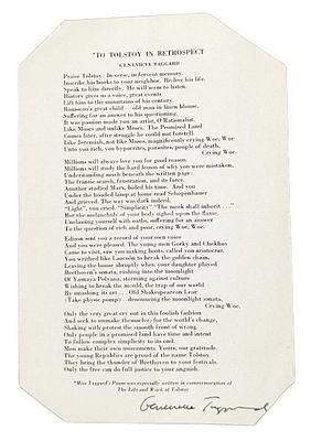 Signed Genevieve Taggard To Tolstoy In Retrospect Poem. . This is approx 6" x 9" and it weighs 