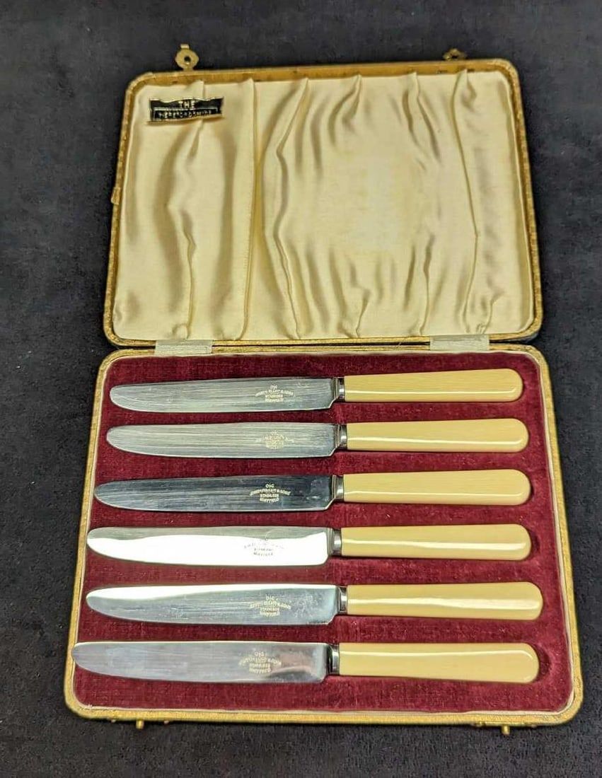 6 Joseph Elliot & Sons Celluloid Handed Knives. 6 Joseph Elliot &amp; Sons Celluloid Handed 