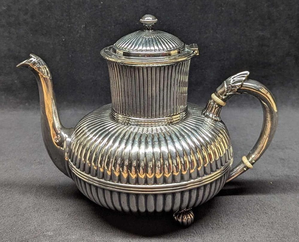 Vintage Gorham Silverplate Ribbed Pattern Teapot. Pattern #730. "Silver soldered". Is marked 