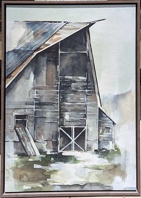 Framed Textured Barn Print On Canvas. Please note, the print was not signed by the artist. The 