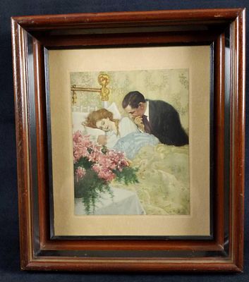 Vintage Framed C Clyde Squires Print Her Gift. "Her Gift" print by C Clyde Squires. Image is 