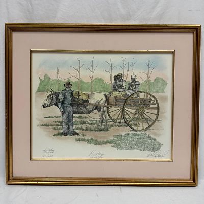 DM Carter Sr Nobody Knows Family Ox Cart Signed and Numbered Print Framed. Framed limited 