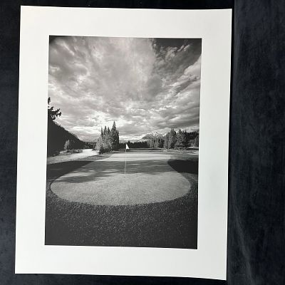 Black and White Fine Art Photograph Print Golf Course Landscape with Mountain View. Black and 