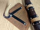 Bull Horn Wall Mount Coat Hanger. Made of real bull horns, wood, and leather. The maker and Image - 3