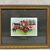 Framed British Horse Sport Hunt Scene Print Artwork. Framed colored hunt scene print depicting a Image - 1